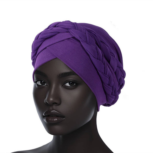 TWO MILK SILK SOLID COLOR BRAIDED HEADSCARF HAT
