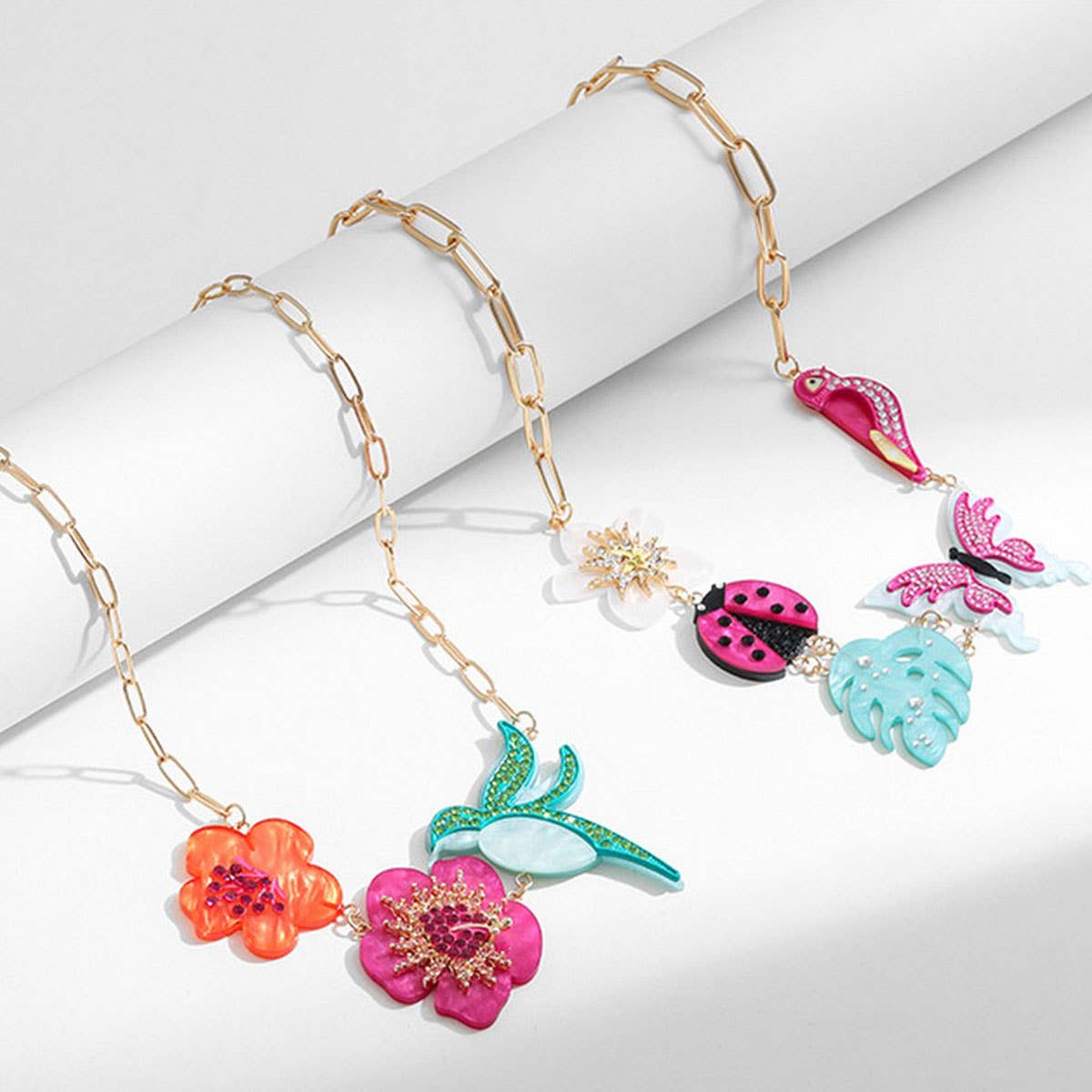 NEW ACRYLIC FLOWER BIRD ALLOY RHINESTONE NECKLACE