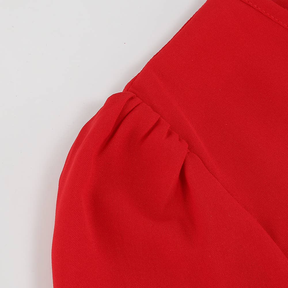 Long Sleeve Fit Pleated Waist Belt V-neck Dress