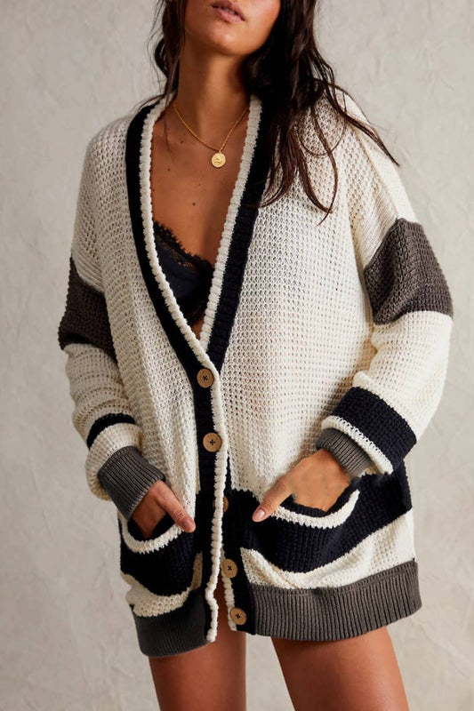 CWOCAL1830_COLOR MATCHING POCKET V-NECK LONG SLEEVE CARDIGAN