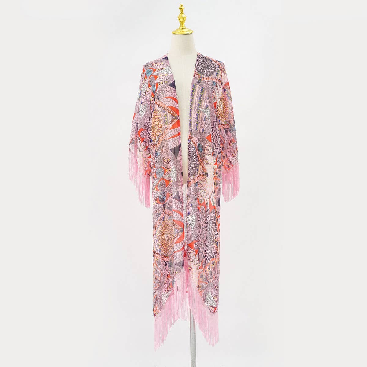 SUMMER TASSEL FLORAL PRINT OPEN FRONT KIMONO
