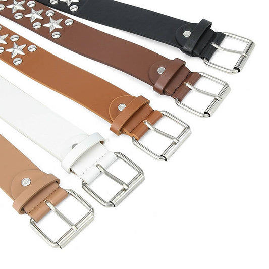 CWABE0380_FIVE-POINTED STAR RIVET STYLE PUNK BELT FOR WOMEN