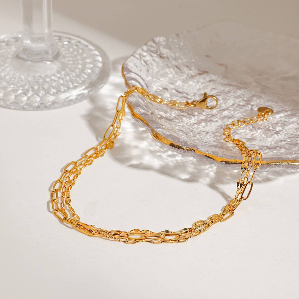 Trendy 18K Gold Paperclip Triple Layer Anklet