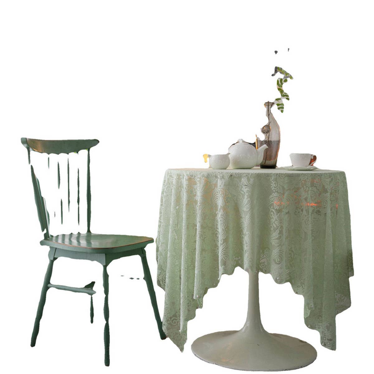 LIGHT GREEN BEADED EMBROIDERED TABLECLOTH