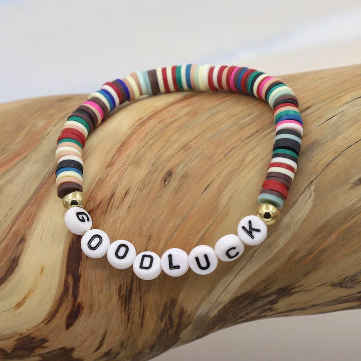 COLORFUL POLYMER CLAY LETTER BEADED BRACELET