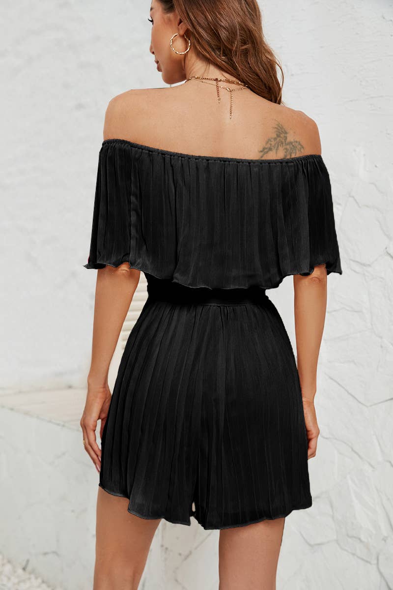 ONE-LINE NECK PLEATED FIVE-SLEEVED JUMPSUIT