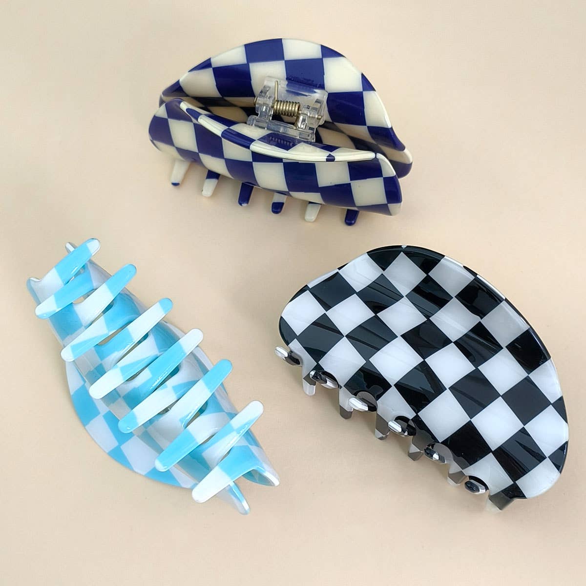 3.23"CHECKERED HAIR CLAW CLIP_CWAHA0313