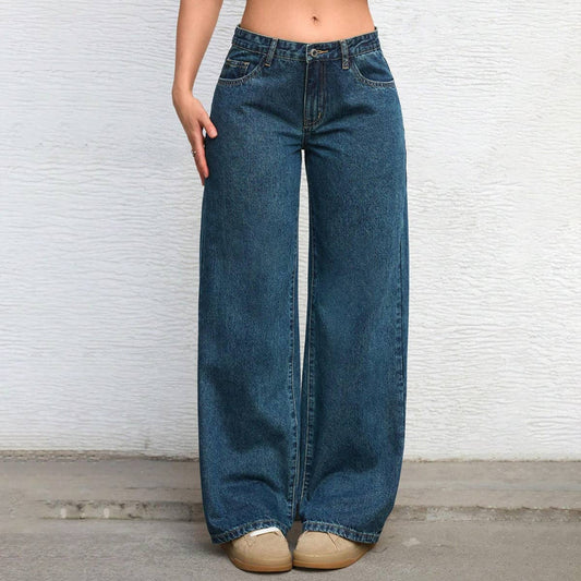 Straight-leg,retro low-waisted wide-leg jeans