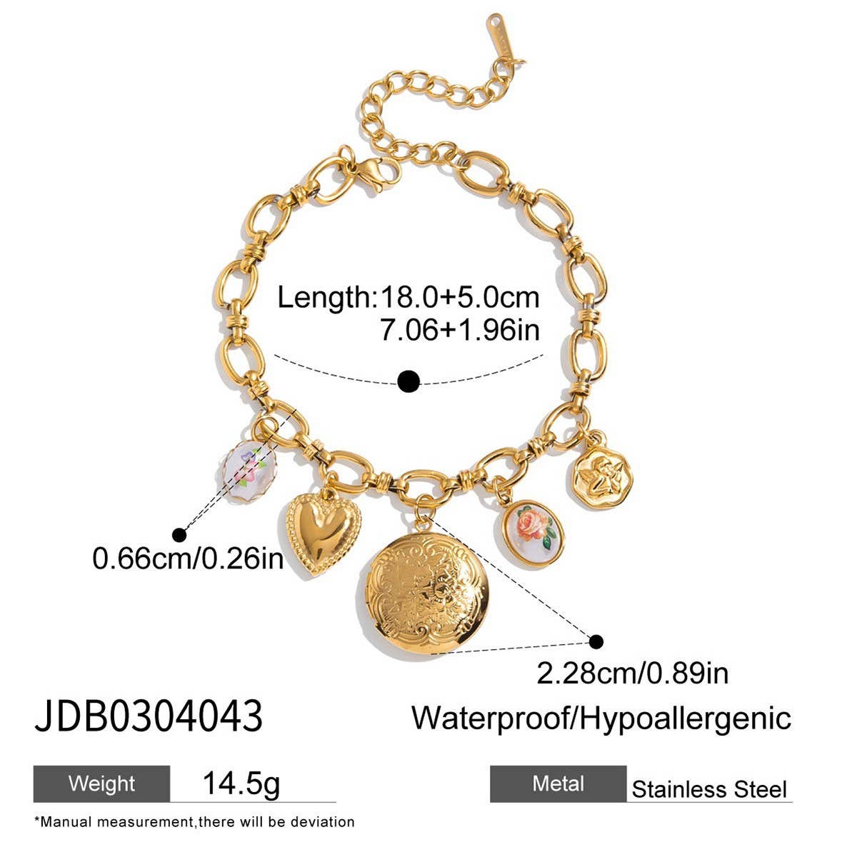 Sweet 18K Gold Pearl Angel Heart Photo Bracelet