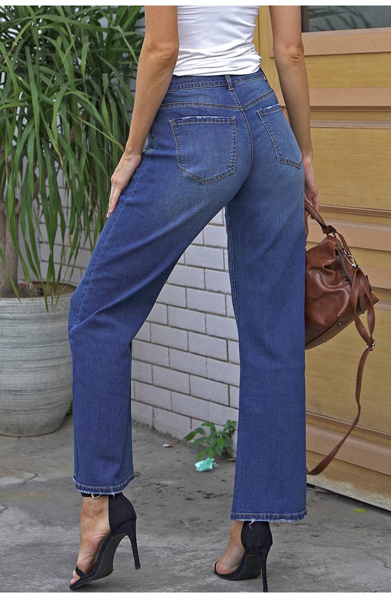 Loose, wide-leg, high-stretch denim trousers