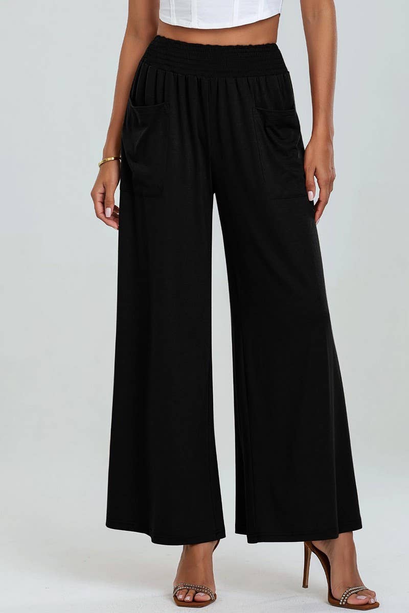 CWBLP1862_SOLID COLOR ELASTIC WAIST LOOSE CASUAL TROUSERS