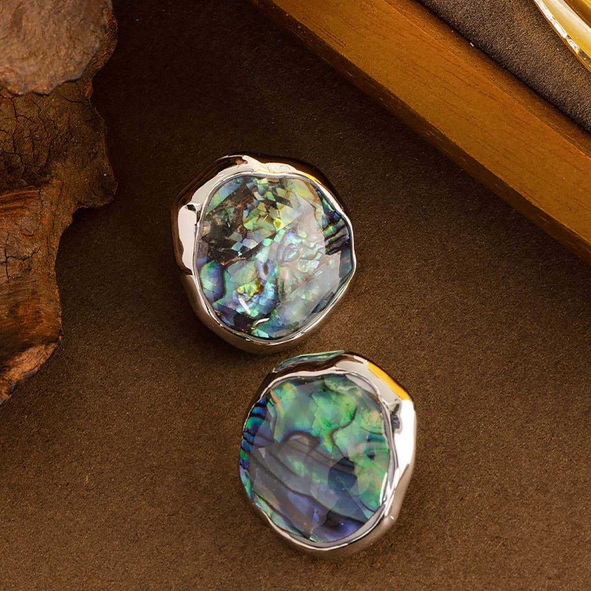 NATURAL ABALONE SHELL SILVER NEEDLE EARRINGS