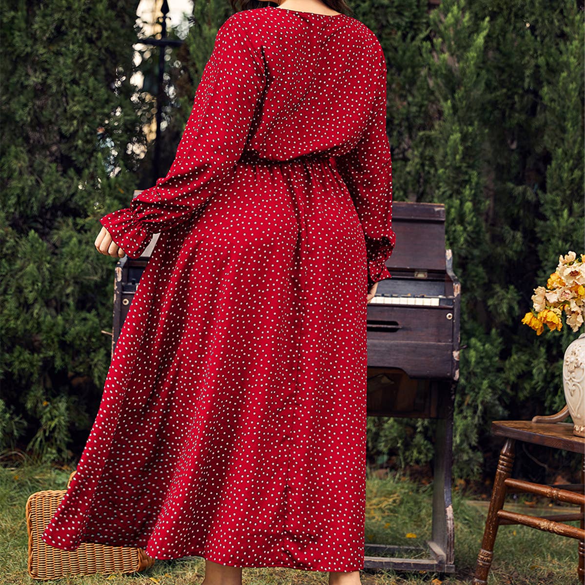 Plus Size Polka Dot Dress ??Loose Long Sleeve Fit_CWDMD5977