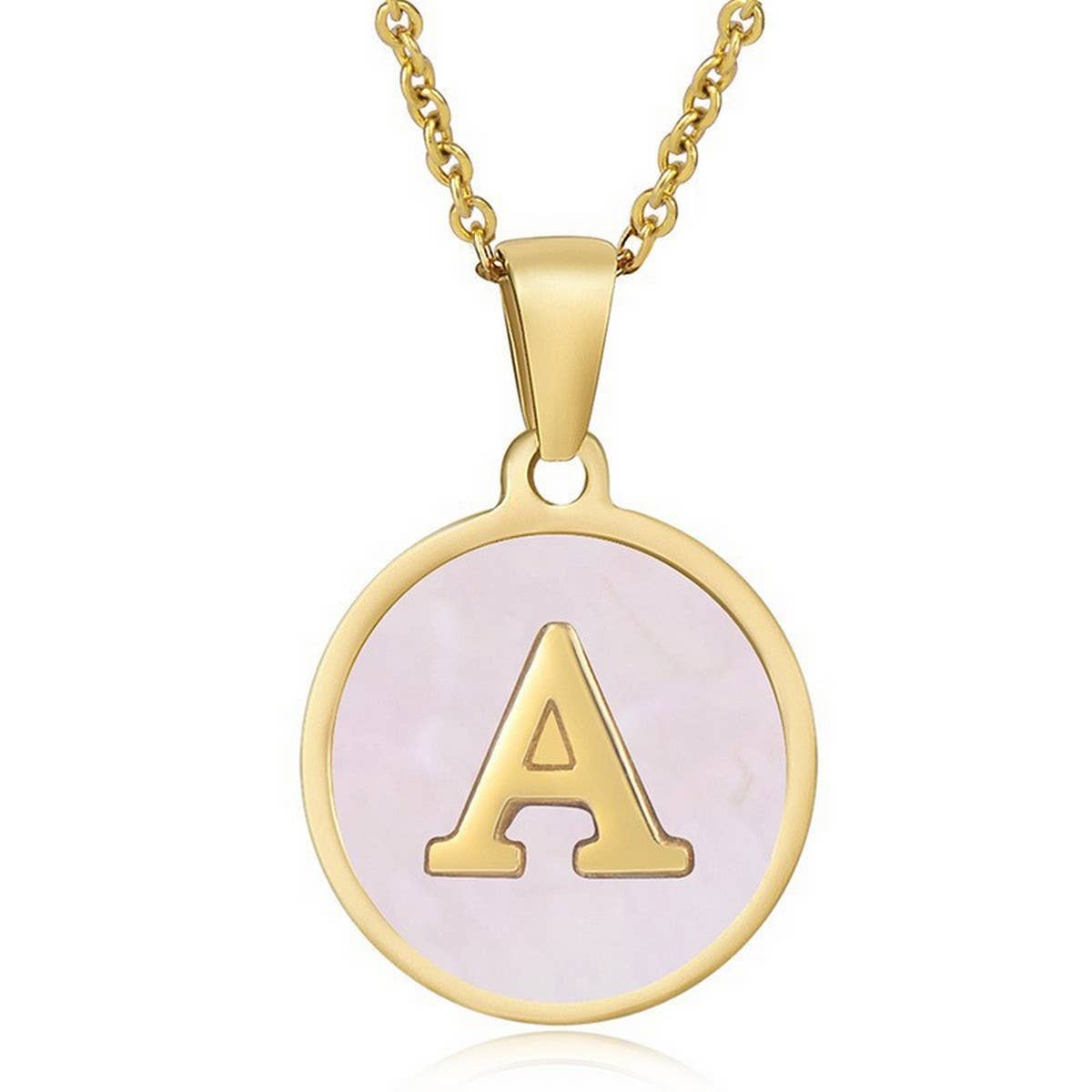 ROUND 18K GOLD STAINLESS STEEL 26LETTERS NECKLACE