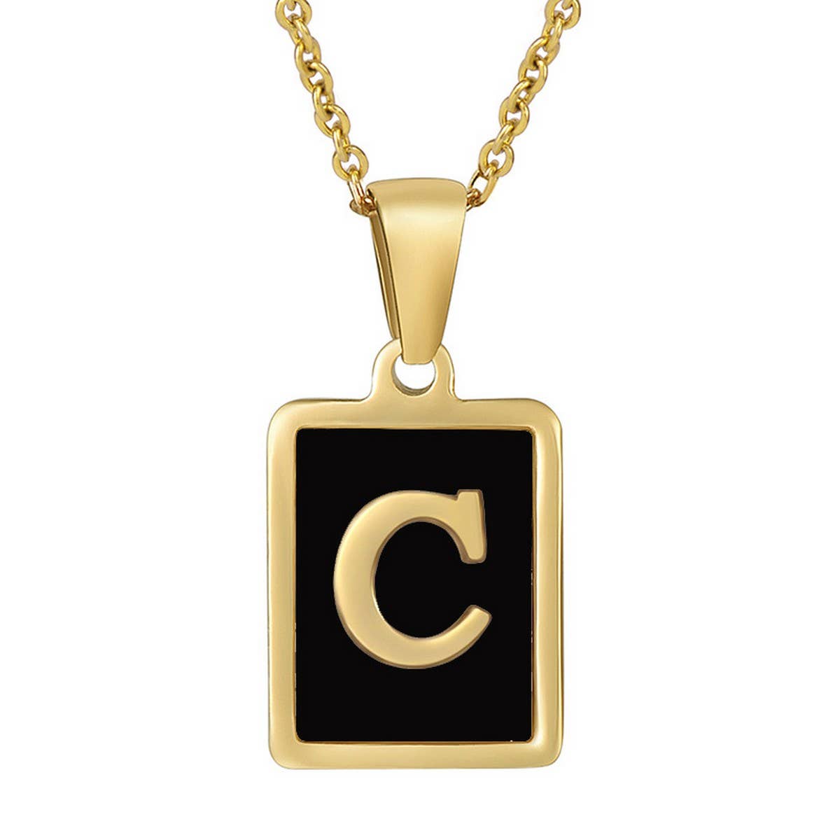 CWAJE1947_Personality Square Black Letter Necklace,Gold