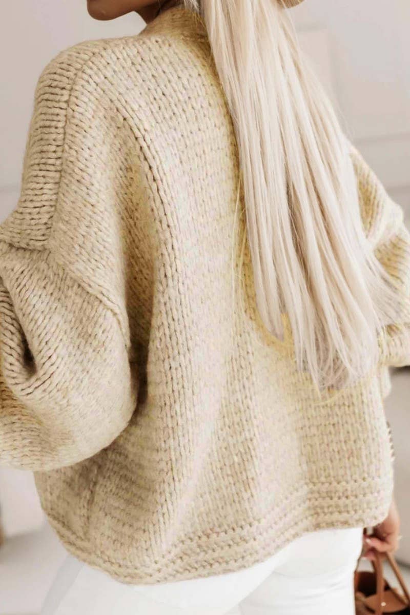 CWOCAL00728_SOLID CHUNKY KNIT V NECK LANTERN SLEEVE CARDIGAN