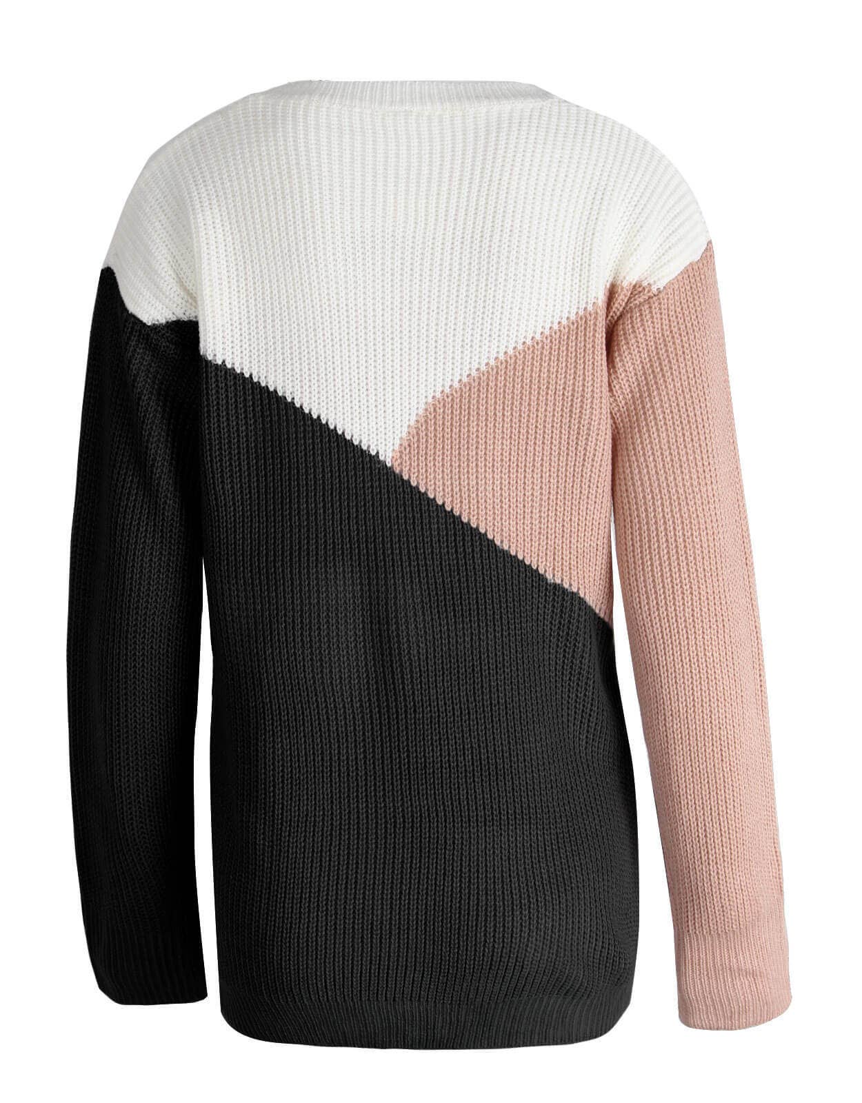 THREE COLOR GEOMETRIC COLOR PULLOVER SWEATER