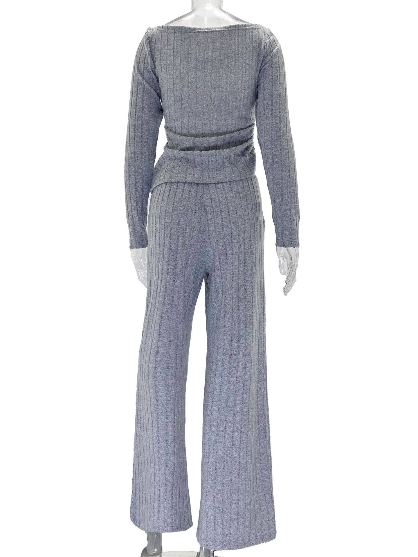 Solid-color high-neck knitted long-sleeved suit