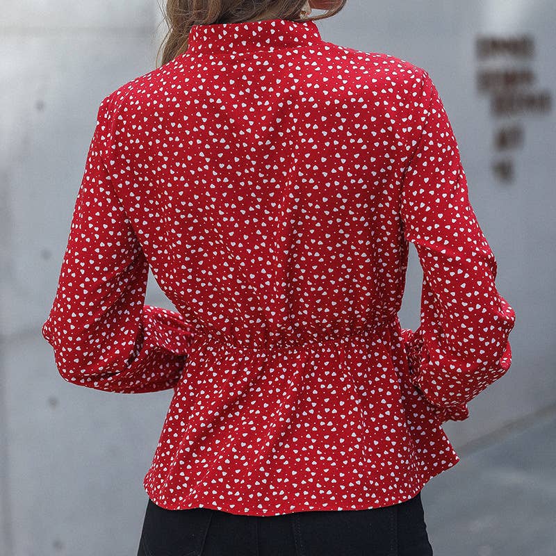 SLIM-FIT PRINTED LACE-UP JUMPER RED CHIFFON SHIRT