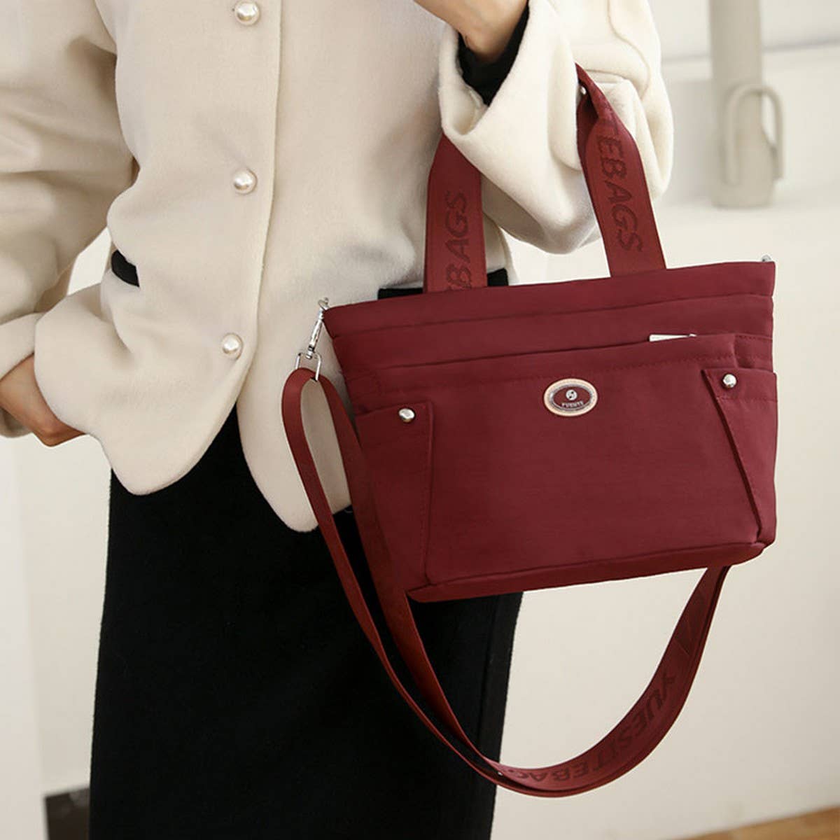 NYLON FABRIC MULTIPOCKET SHOULDER AND CROSSBODY BAG_CWAB3513