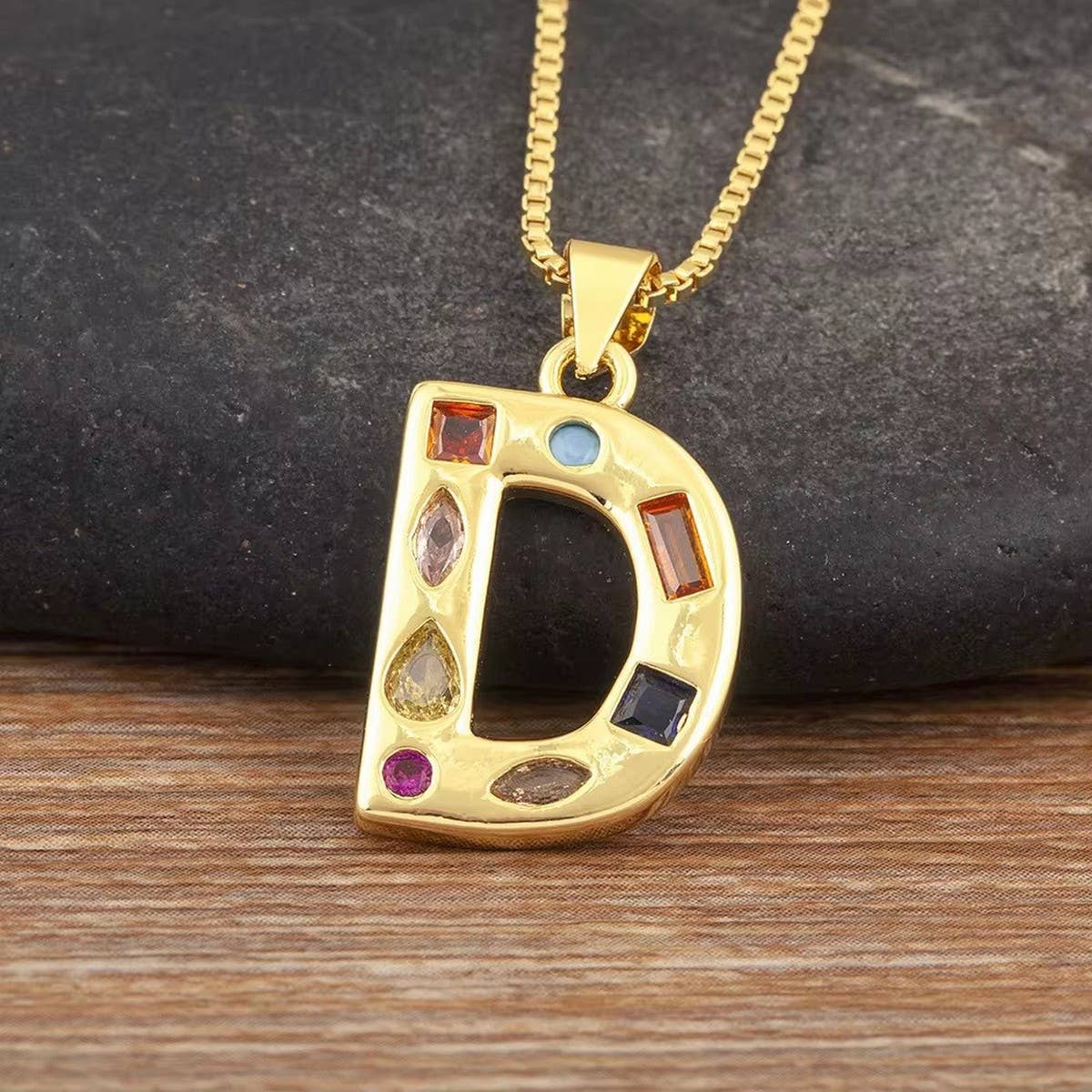 26 Letters Copper Zirconia Pendant Necklace_CWMM5873