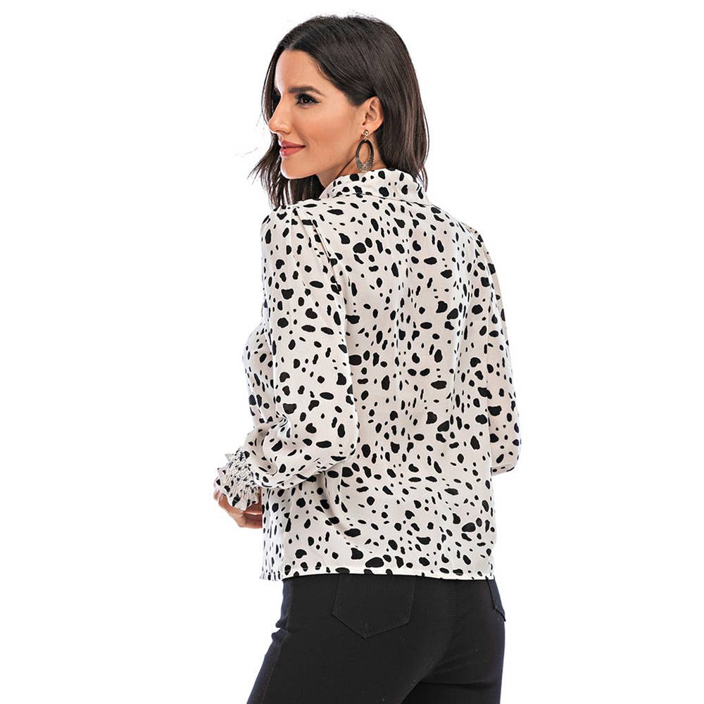 LAPEL SLIM-FIT POLKA-DOT CASUAL SHIRT