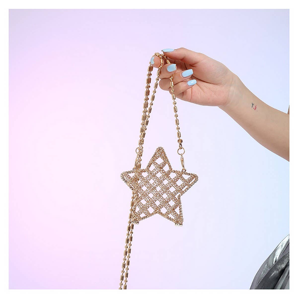 FIVE-POINTED STAR HOLLOW CHAIN SQUARE CLUTCH BAG_CWAB3260