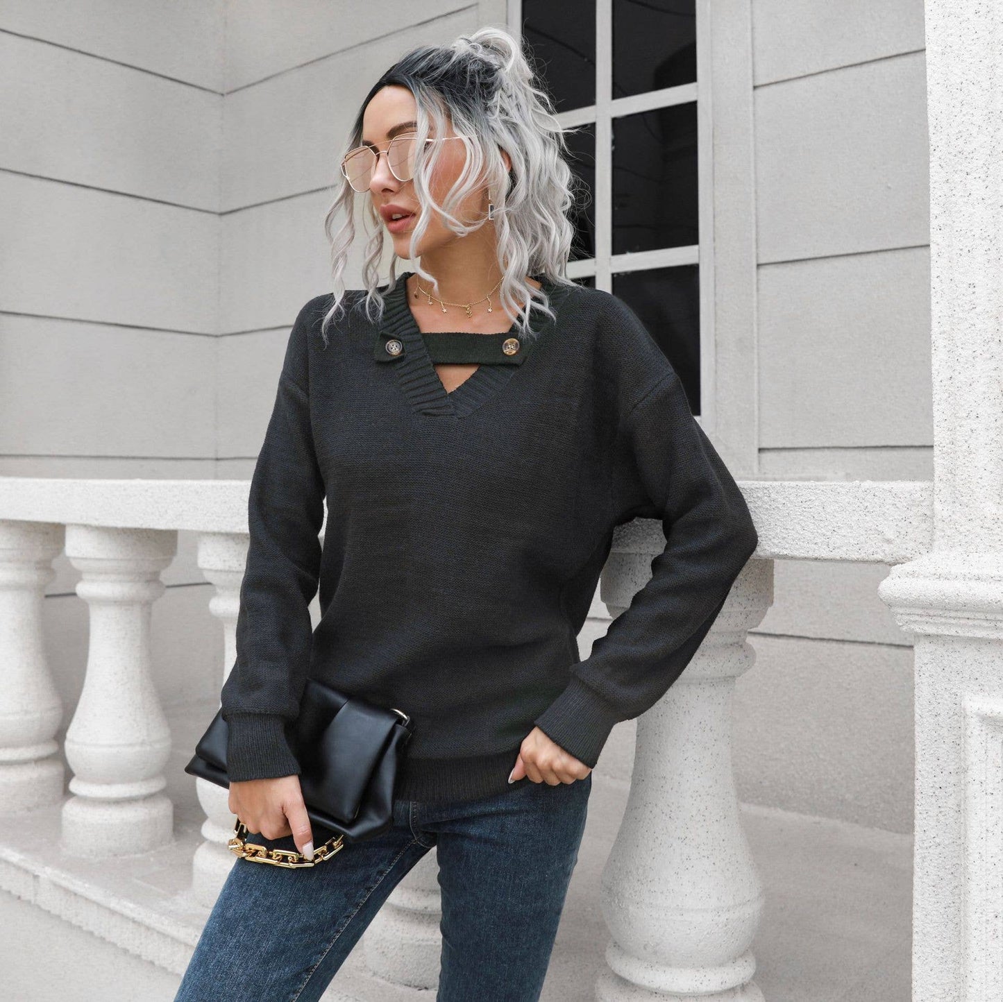 Autumn/winter design button sweater