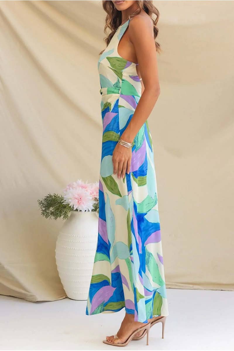 CWDMD5508_FASHION PRINTED SLEEVELESS BACKLESS DRESS