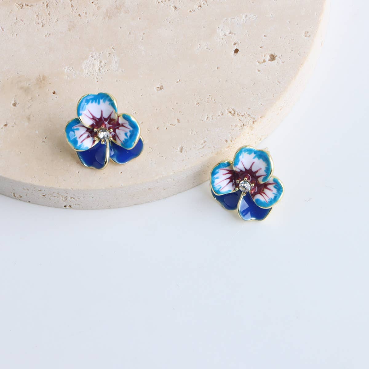French enamel and colored glaze flower earrings