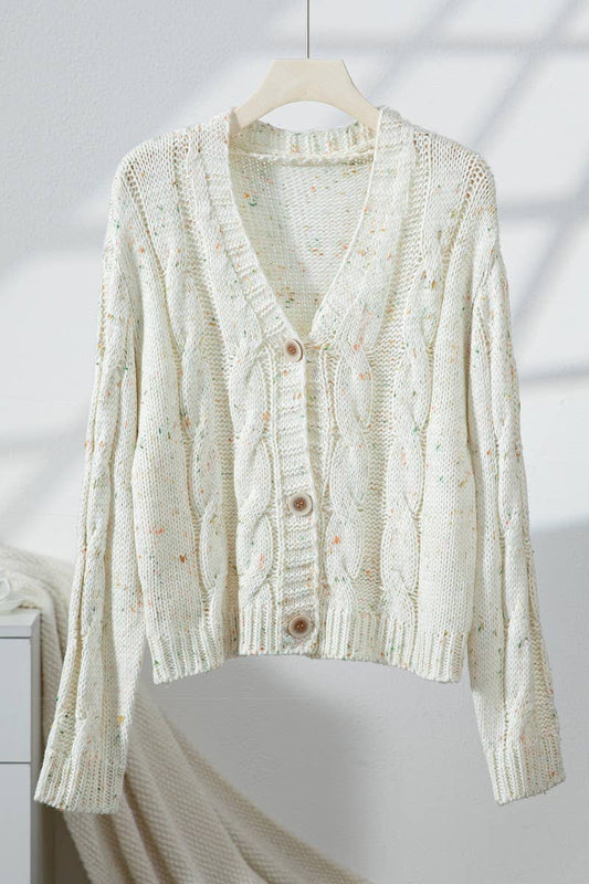 CWOCAL2294_VINTAGE SPECKLED KNIT BUTTON UP CARDIGAN