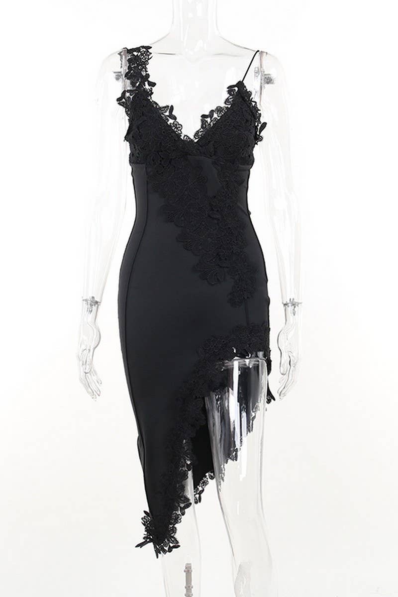 CWDSD6712_DEEP V STRAP LACE OPEN BACK PARTY DRESS