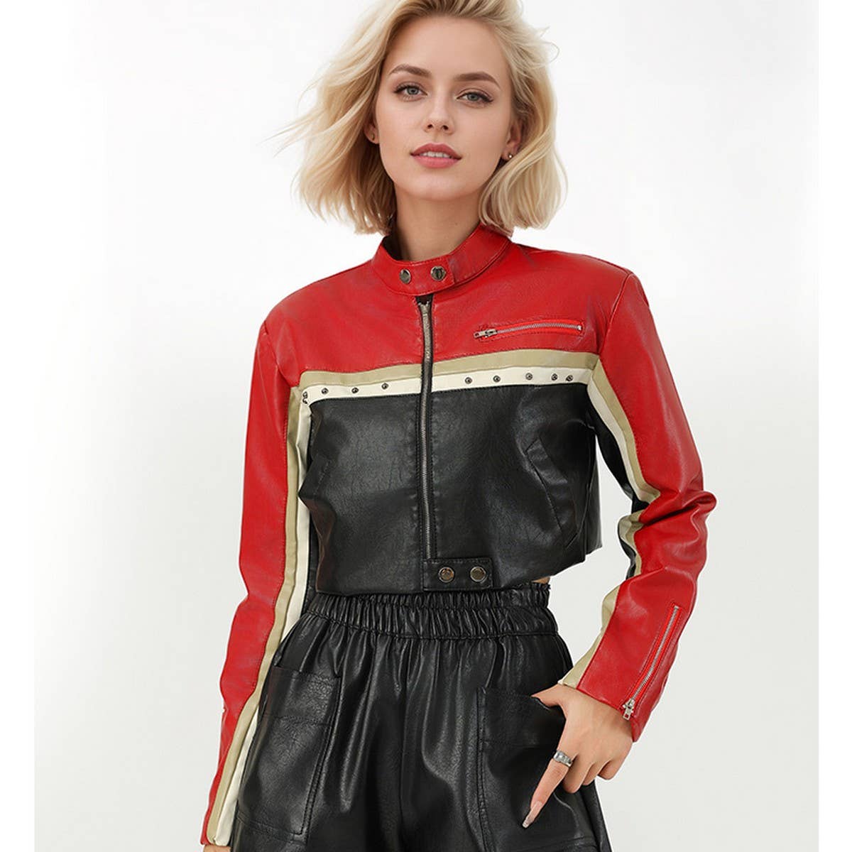 Colorblock PU Moto Jacket ? Edgy Baddie Style