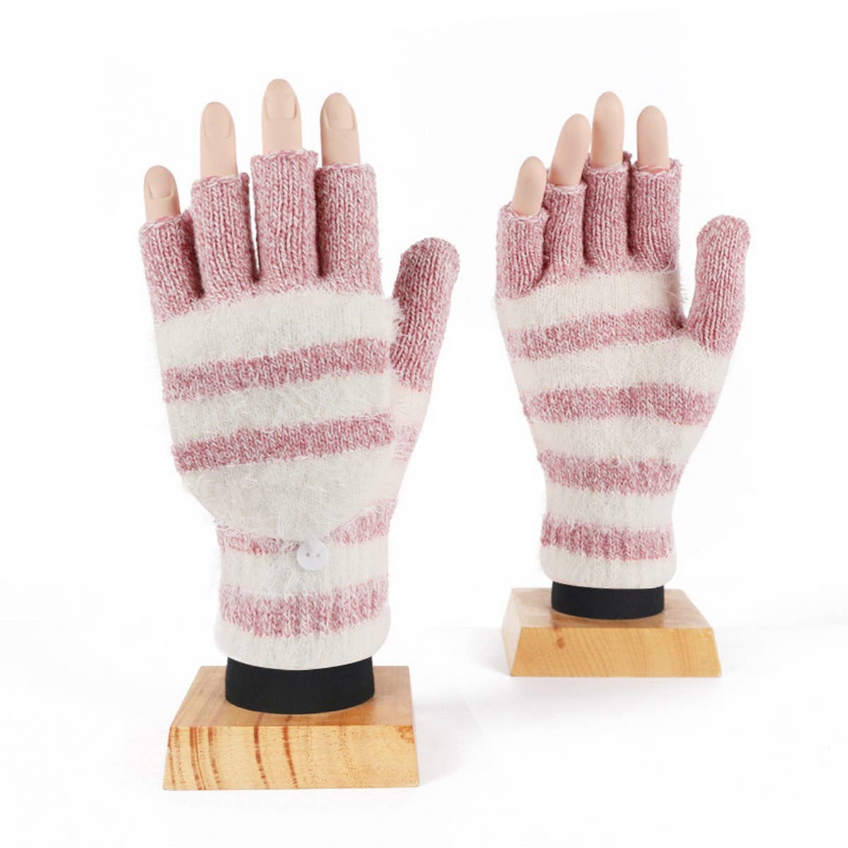 WINTER WOOL KNITTED HALF-FINGER FLAP WARM GLOVES_CWAG0403