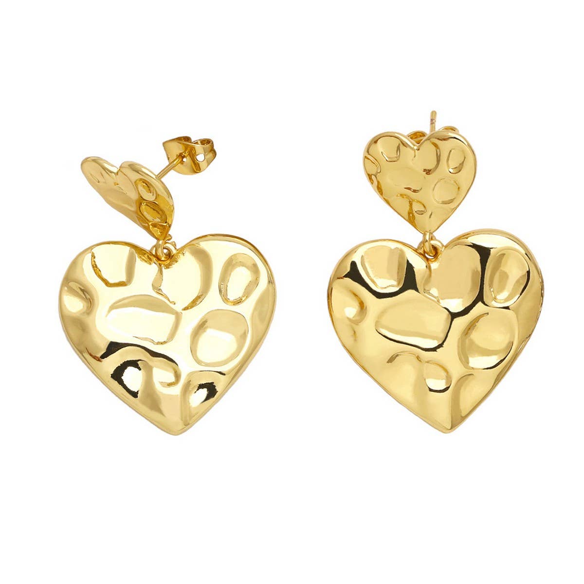 IRREGULAR GOLD PLATED HEART SHAPED PENDANT EARRING