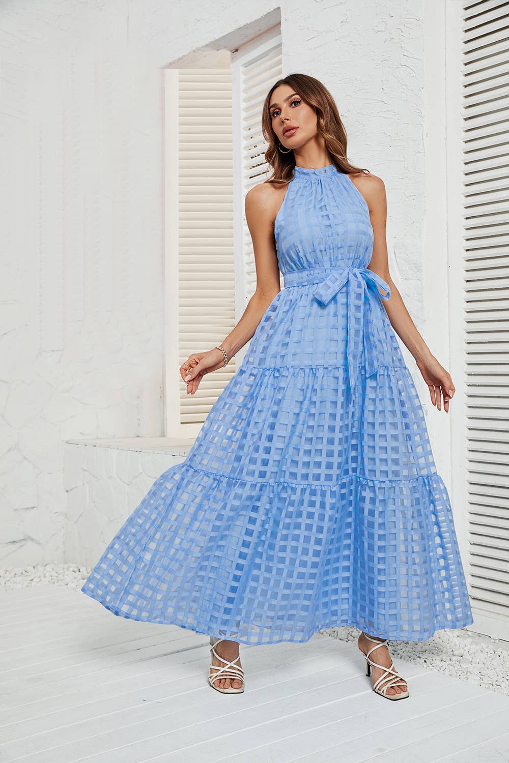 NECKLINE PEPLUM LONG DRESS