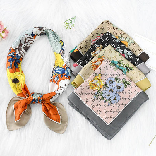 70cm Floral Satin Square Scarf for Work & Sun_CWASC1172