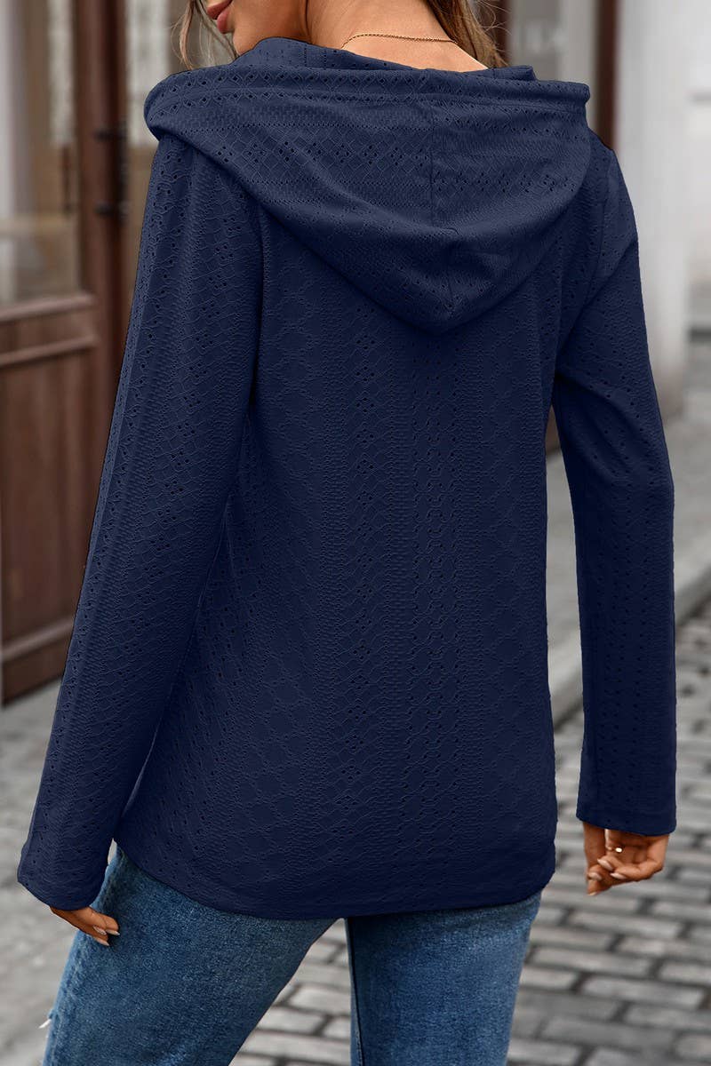 CWOHOL1119_V-NECK BUTTON DRAWSTRING PULLOVER LONG SLEEVE TEE