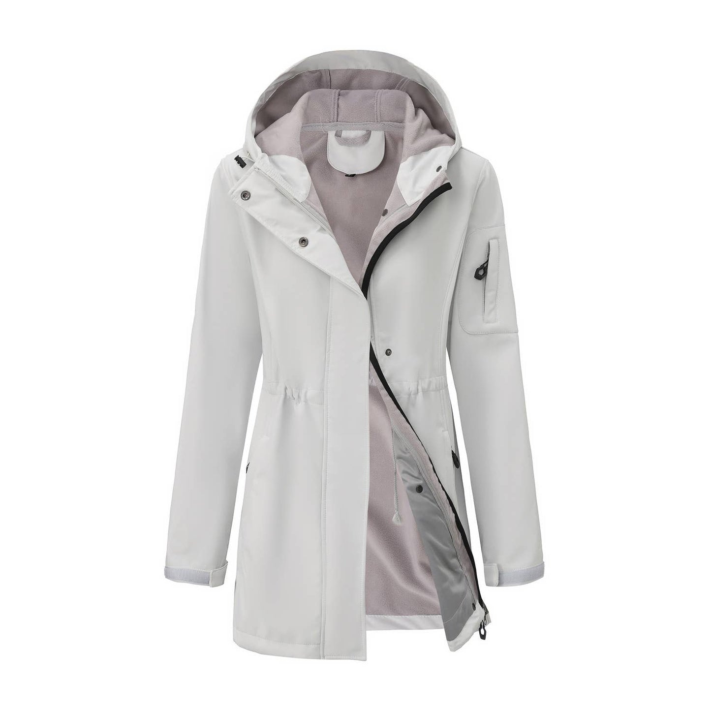 Hooded multi-pocket fleece down jacket