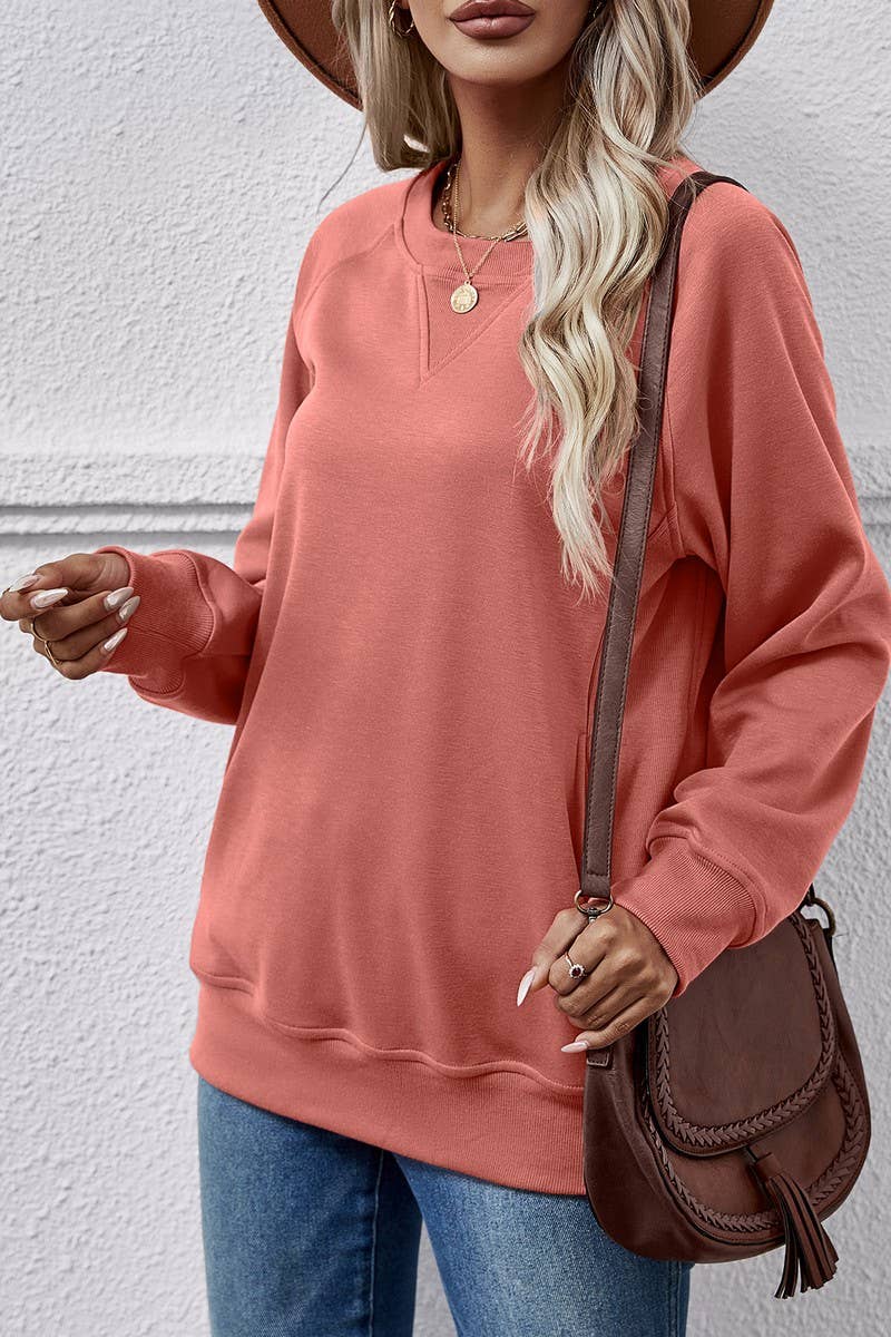 SOLID ROUND NECK LONG SLEEVED HOODIE_CWTSTL0652