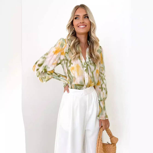 LONG SLEEVE FASHION PRINT ELEGANT LAPEL SHIRT