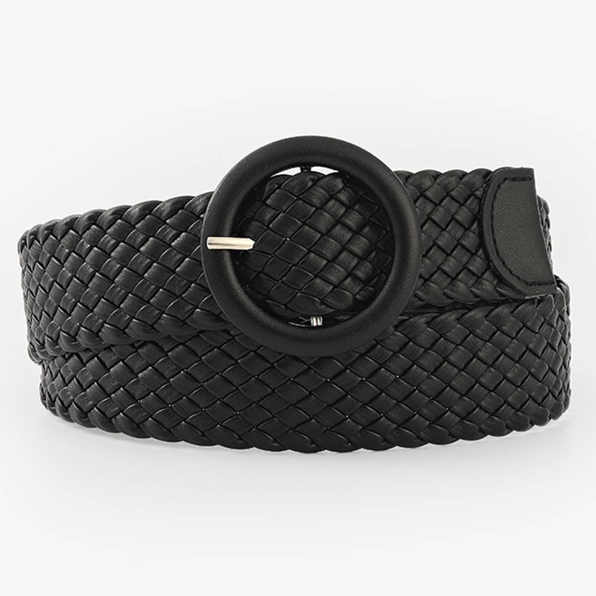 ROUND BUCKLE WOVEN BELT_CWABE0112