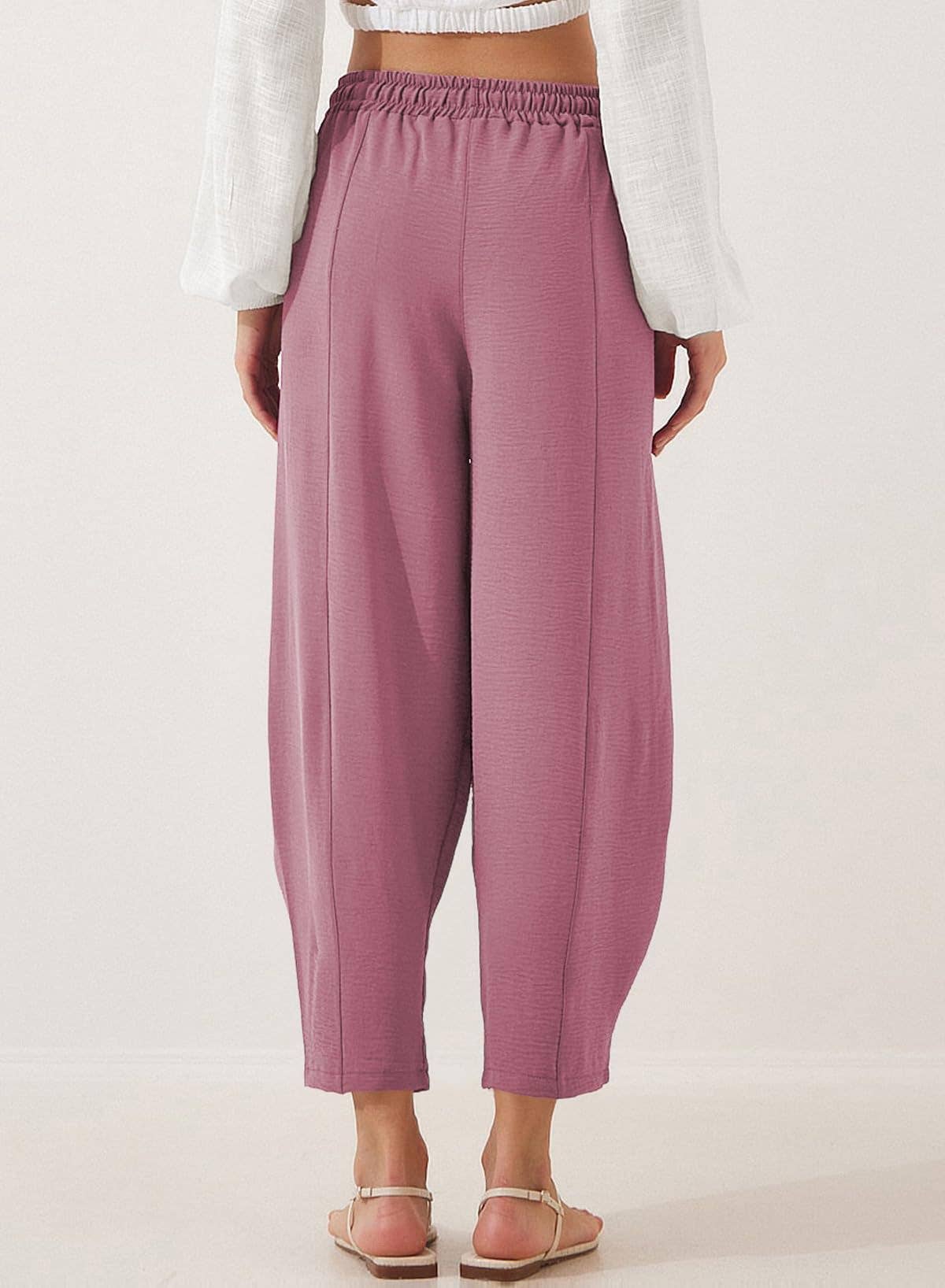 High-waisted loose casual pocket nine-inch pants
