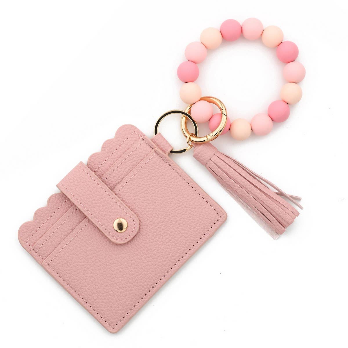 Solid Color PU Wallet with Bead Bracelet&Keychain_CWAB4959