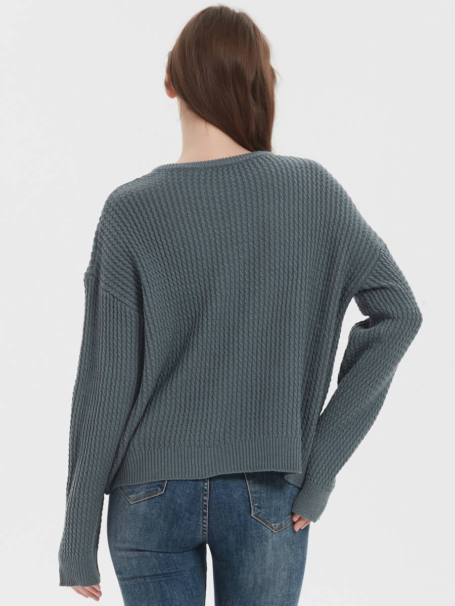 V-neck sweater Solid color loose pullover sweater