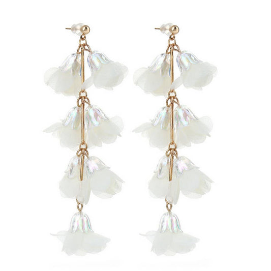 Crystal Flower Tassel Earrings Elegant Long Drops
