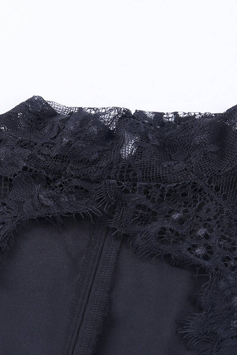 CWDSD6718_BLACK SEXY KNITTED LACE LONG SLEEVE DRESS