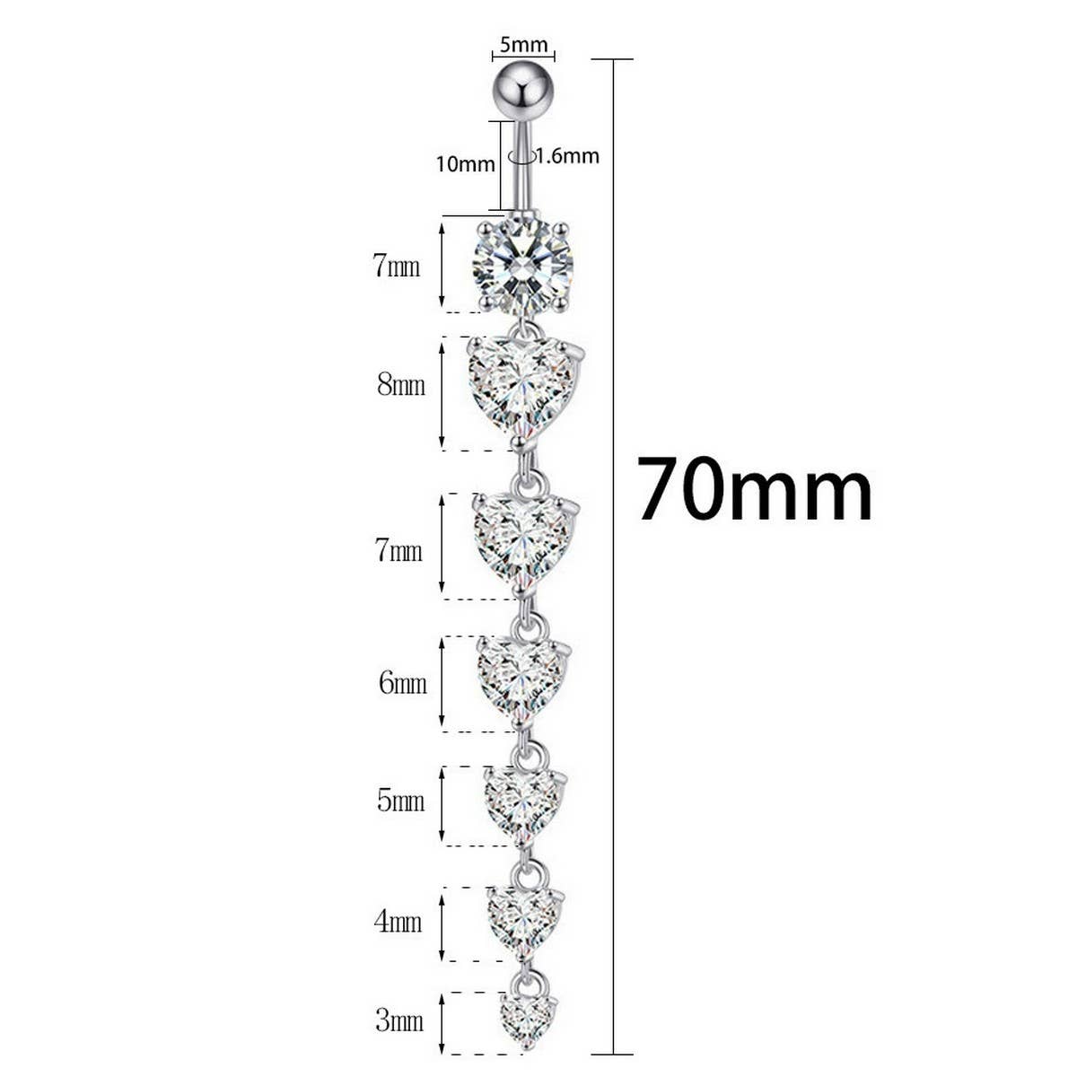 Hot Copper CZ Heart Bar Belly Ring Piercing