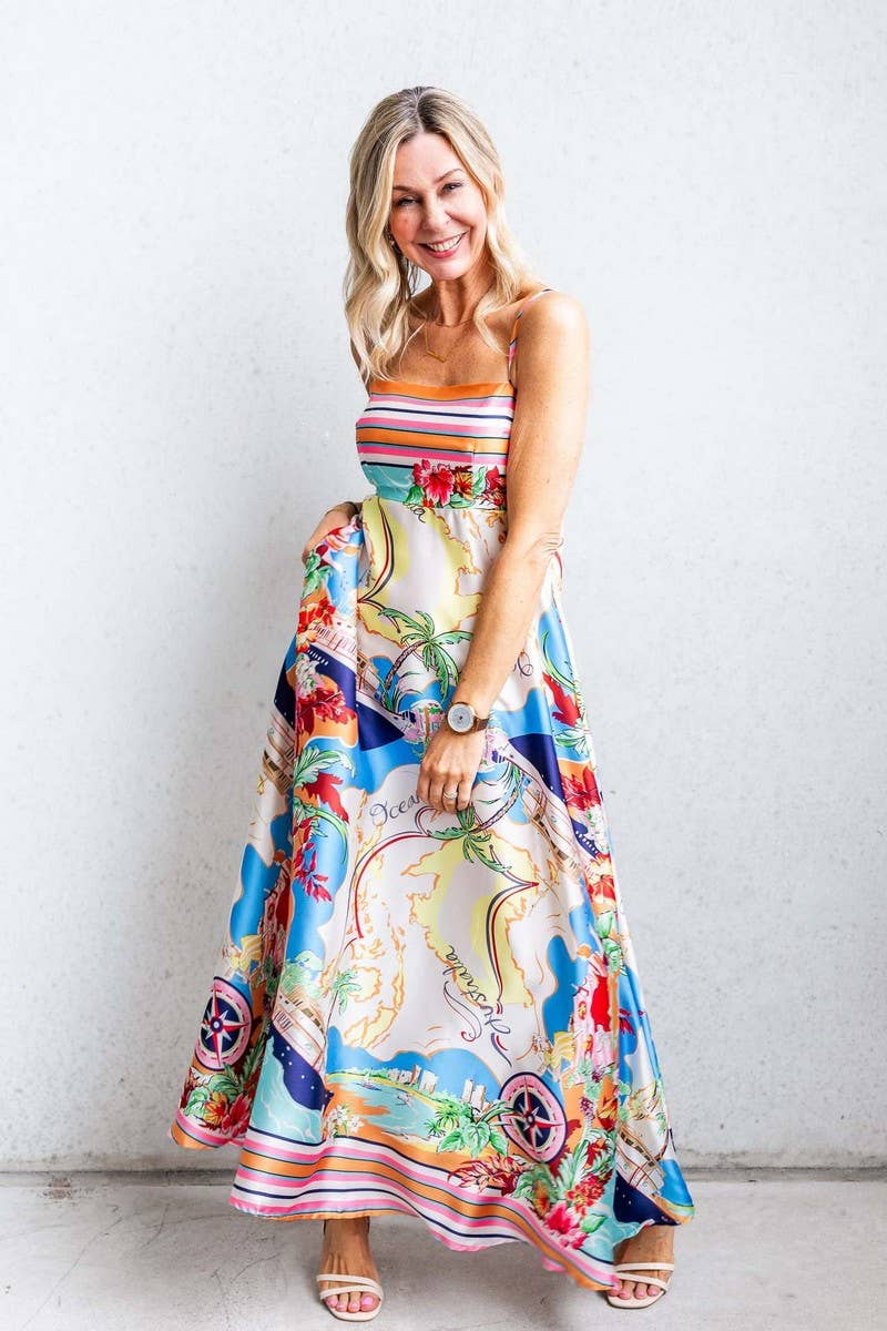 CWDMD5151_PRINTED HOLIDAY STYLE SUSPENDER DRESS