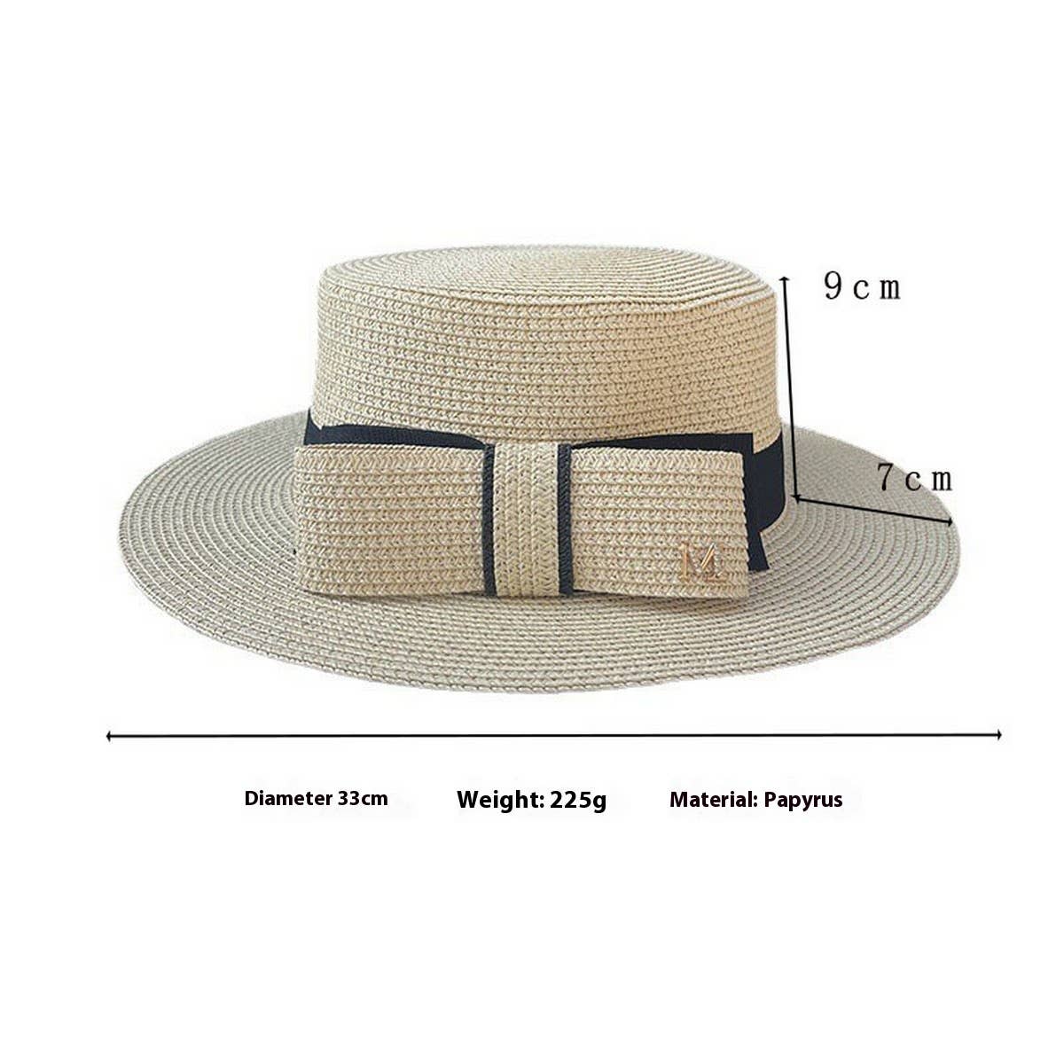 Simple bow flat top letter straw hat for women_CWAH3466